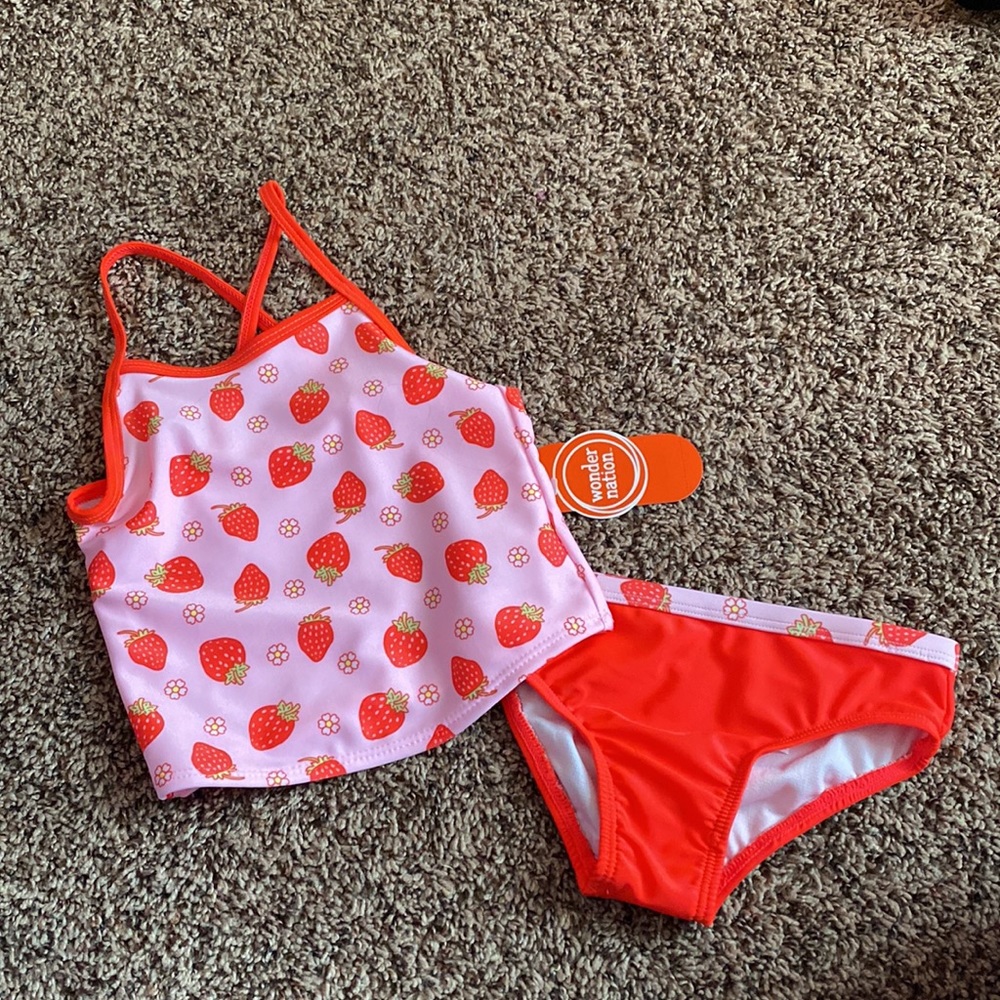 wonder nation Two Piece Baby Girls Strawberry Bathing Suit - Size 3T